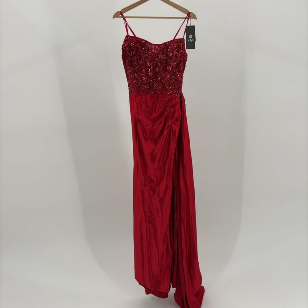 Nox Anabel Embroidered Strapless Slit Gown